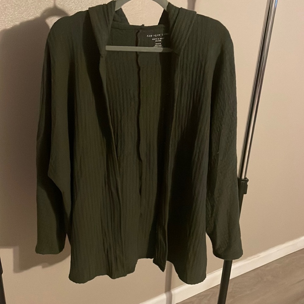 Dark Green Long Sleeve Hooded Cardigan